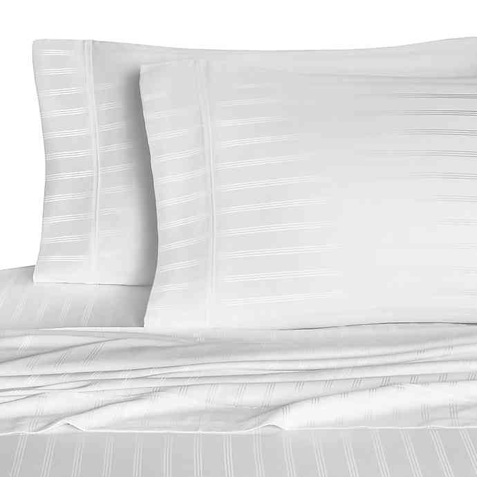 Eucalyptus Origins 600ThreadCount Stripe Queen Sheet Set in White