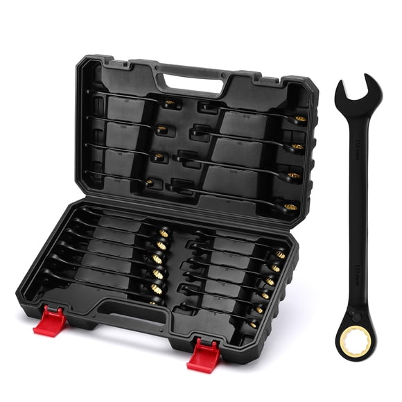 EMENTOL 20-Piece Ratcheting Wrench Set, Metric 8-19mm & SAE 5/16-3/4″, 72 Teeth, Heavy-Duty Combination Wrenches, CR-V Steel, Includes Portable