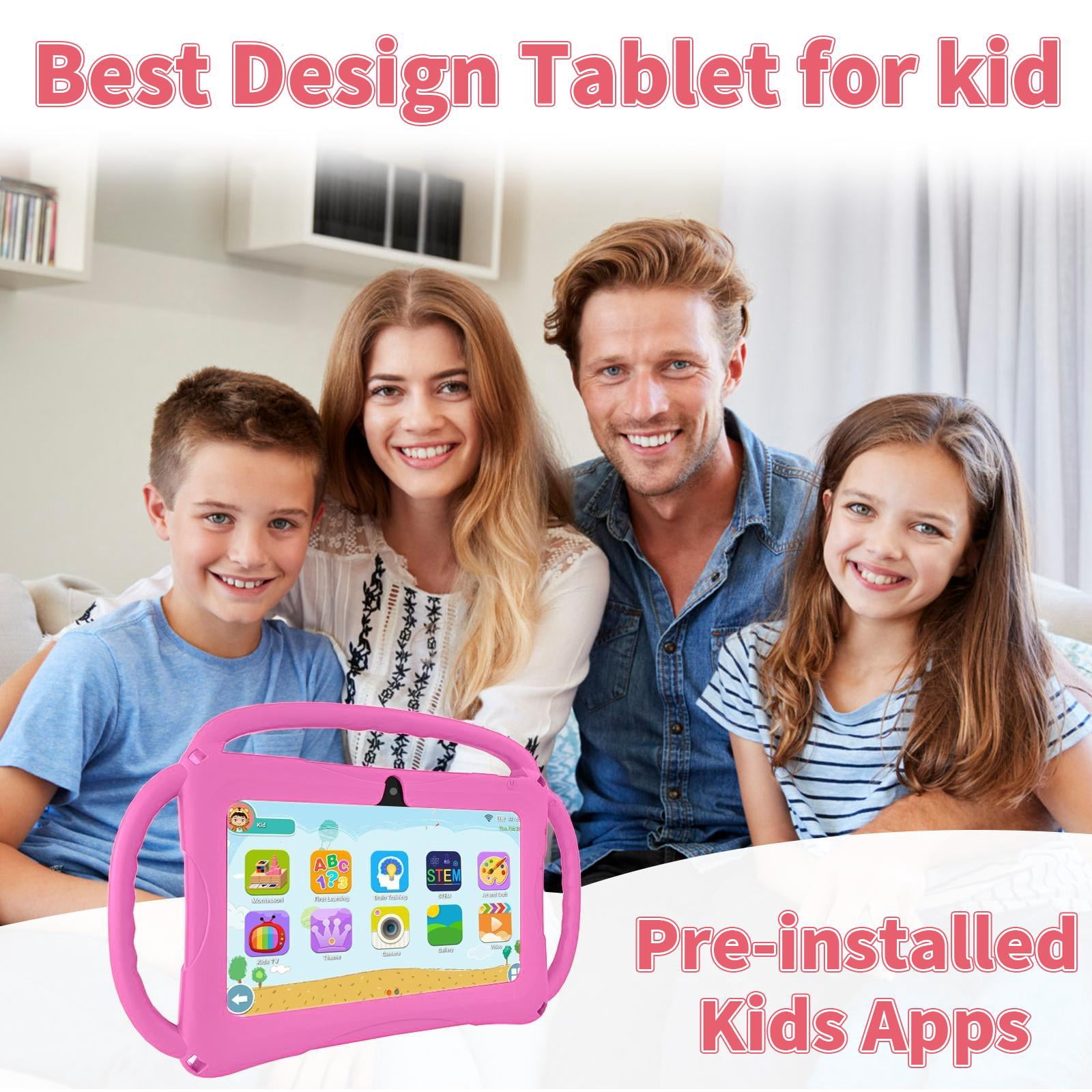 Kids Tablet 7 inch Android for Toddler, 6GB RAM 32GB ROM Bluetooth IPS Screen Parental Control Dual Camera Shockproof Case for Educational Games (pink)