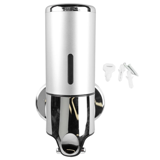 Dispensador de jabón montado en la pared, dispensador de gel de baño y acondicionador ABS plateado, soporte para jabón líquido de 500 ml para hoteles, restaurantes y hogares