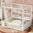 thumbnail image 6 of Bellemave Full Size Canopy Bed with Rails, Solid Wood Montessori Bed with Storage Shelves, Full Floor Beds Frame with Fence and Slats, No Box Spring Needed (White）, 6 of 9