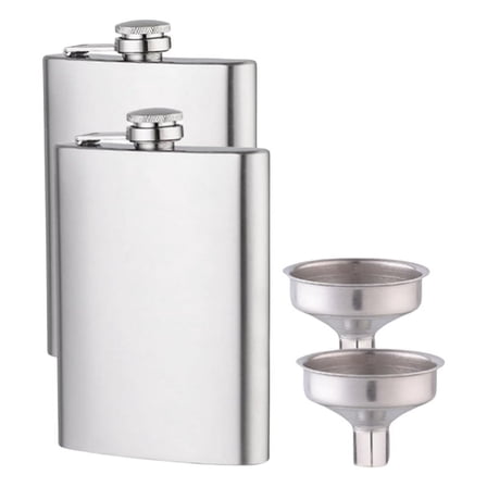 Hip Flask X2 Stainless Steel 304 8 Oz with Funnel - Leak-Proof, Stylish and Portable Bottle Set for Men and Women