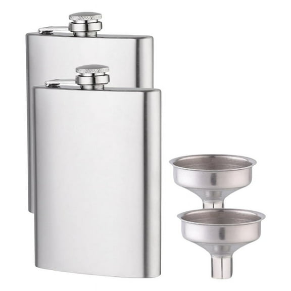 Hip Flask X2 Stainless Steel 304 8 Oz with Funnel - Leak-Proof, Stylish and Portable Bottle Set for Men and Women
