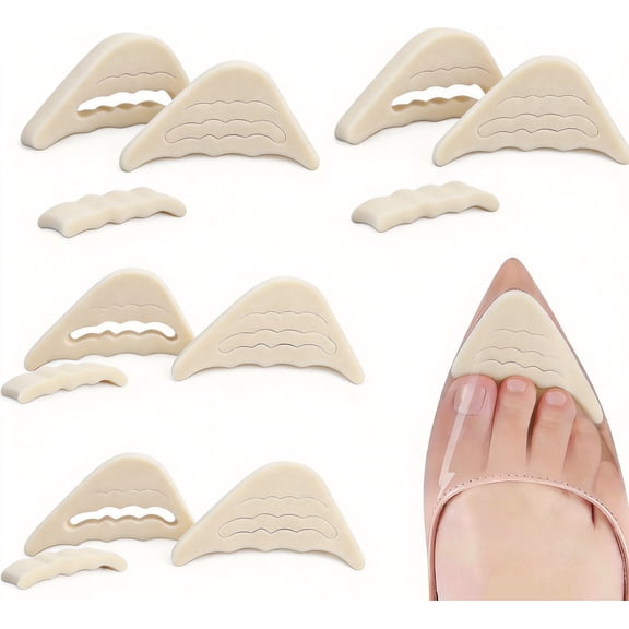 4 Pairs Adjustable Toe Filler Inserts, Reusable Foam Shoe Fillers for Shoes Too Big, Beige Shoe Inserts for High Heels Pumps Flats