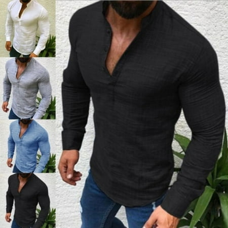 Fashion Mens Casual Formal Shirts Slim Fit Shirt Top Long Sleeve Plus ...