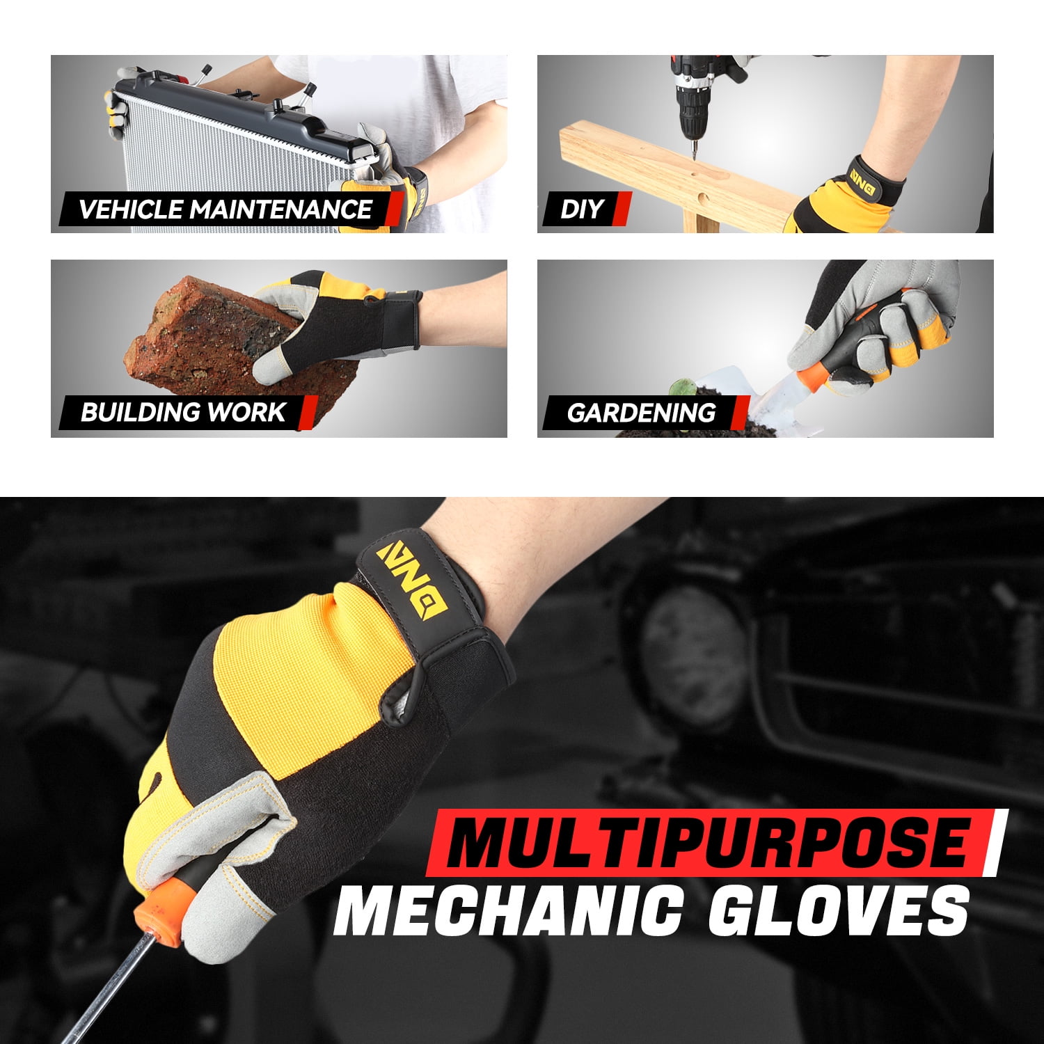 DNA Motoring 4 Pair Multi-Purpose Construction Gardening Utility Mechanic Work Gloves Yellow