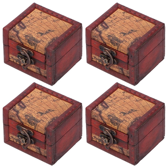 Caja pequeña de madera antigua, estuche de almacenamiento de madera Vintage para guardar joyas y tesoros, 4 Uds.