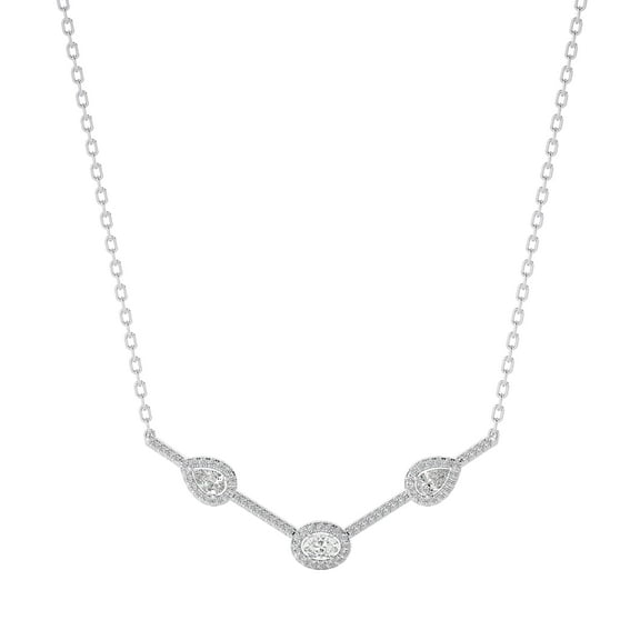 DIAMOND CLUB 1 Carat Lab Grown Diamond Pears and Oval, Three stone Diamond Pendant Necklace in 14K White Gold – Elegant Jewelry for Women Suitable for All Seasons