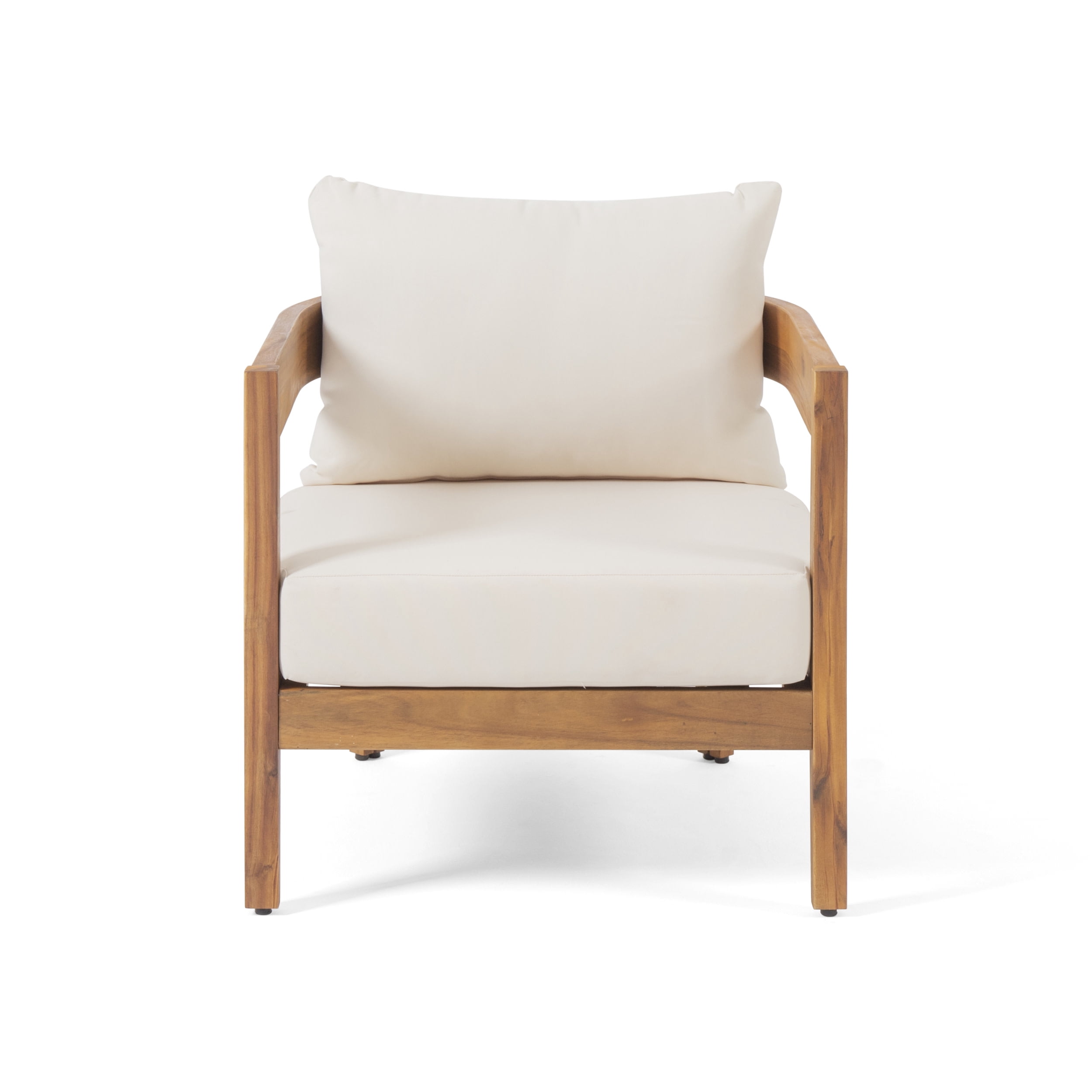 Deandre Acacia Wood Outdoor Club Chair with Cushions, Teak and Beige