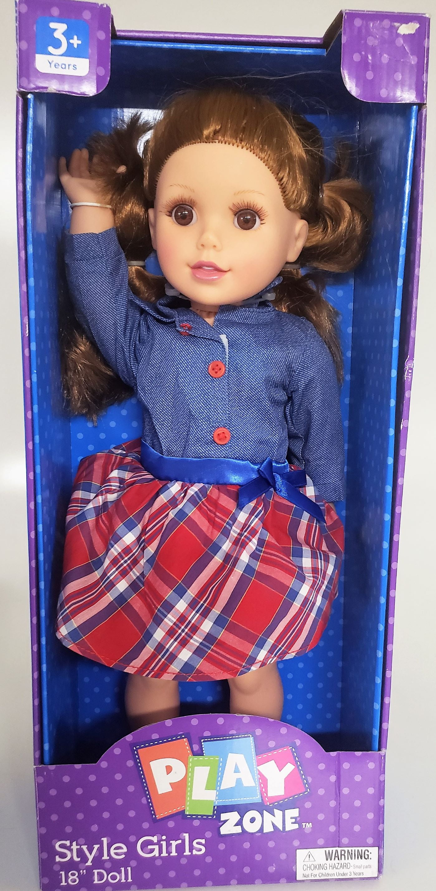 Play Zone Style Girls 18" Doll "Sara" Denim Jacket Red Peddle