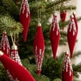 thumbnail image 6 of 6-Piece Flocked Red Finial Drop Christmas Ornaments, Velvet Teardrop Baubles with Rich Plush Texture, Hanging Tree Decor for Warm Holiday Displays, 6 of 7
