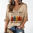 thumbnail image 2 of Women Fall Thanksgiving Autumn Tree Graphic T-Shirt V Neck Short Sleeve Casual Loose Holiday Tee Top Beige 2XL, 2 of 4