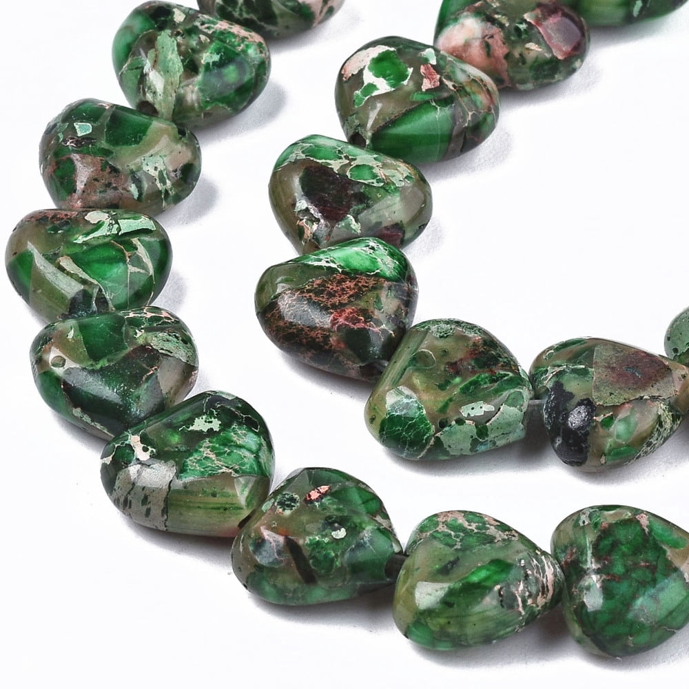 5pcs Natural Imperial Jasper Beads Strands Heart Dyed Green 9~10x10x5mm Hole: 1.2mm about 44~45pcs/strand 15.55~15.94 inch(39.5~40.5cm)