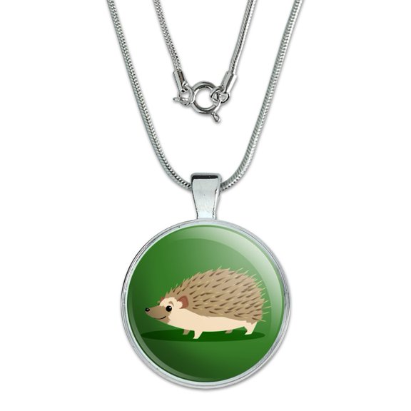 Hedgehog on Green 1" Pendant with Sterling Silver Plated Chain