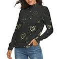 thumbnail image 2 of Line Heart Christmas Women's Turtleneck Sweater Long Sleeve Ribbed Fitted Turtle Neck Casual Fall Winter Collection Top S, 2 of 4