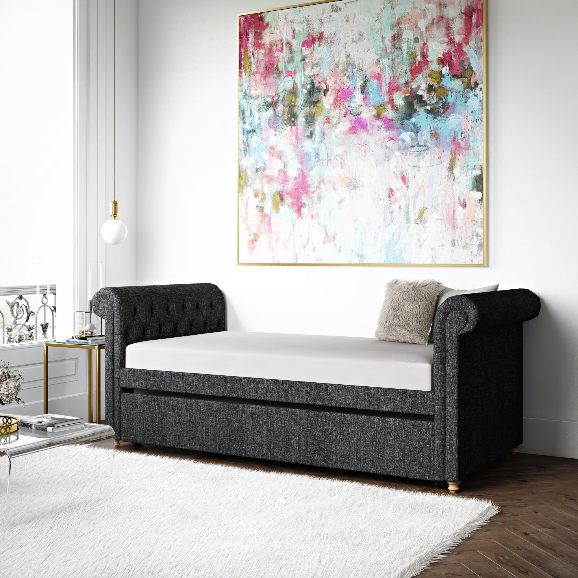 DHP Sophia Upholstered Daybed and Trundle, Dark Gray Linen