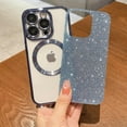 thumbnail image 4 of Compatible with iPhone 14 Pro Magnetic Glitter Case, Luxury Plating Cute Bling Clear Phone Case, Compatible with MagSafe for Women Girls with Camera Protector Back Cover - Light Blue, 4 of 10