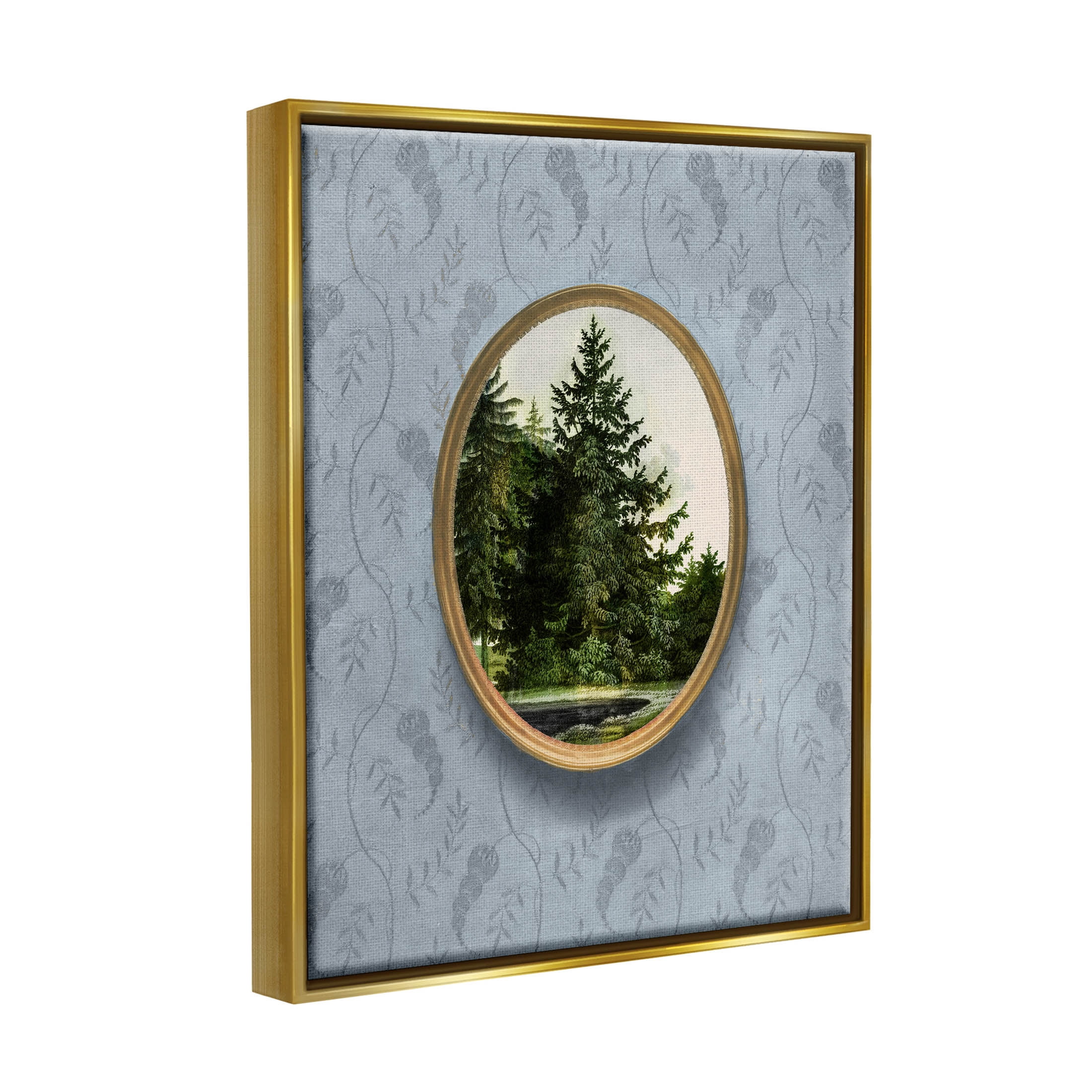 Vintage Woodland Tree View Border Landscape Graphic Art Metallic Gold Framed Art Print Wall Art