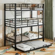 Miekor Furniture Metal Twin Size Triple Bunk Bed With Trundle, Black W5UAAB