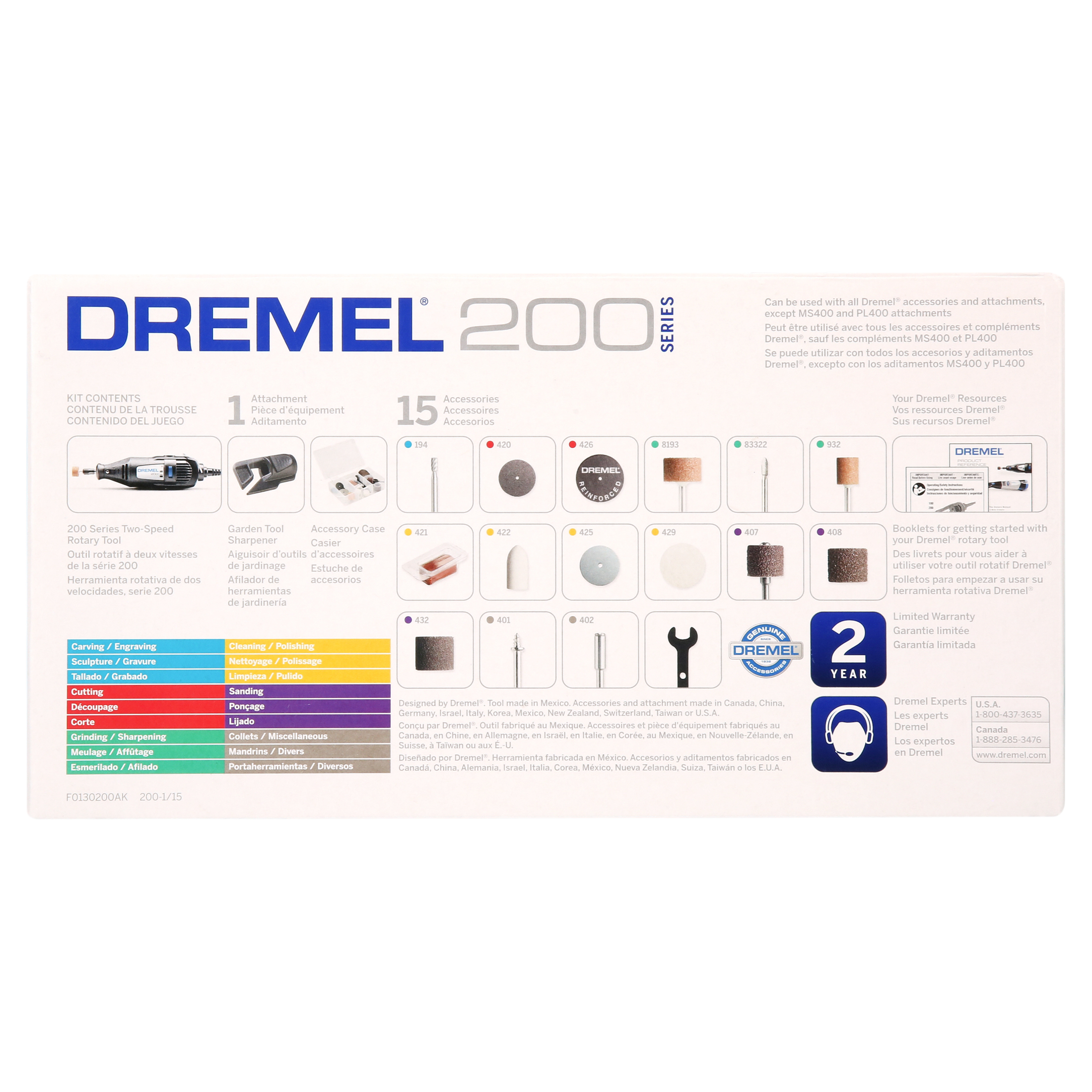 Dremel 200-1/15 Two Speed Rotary Tool Kit with Attachment 15 Accessories  Hobby Drill, Woodworking Carving Tool, Glass Etcher, Small Pen Sander,  Garden Tool Sharpener, Craft and Jewelry Drill