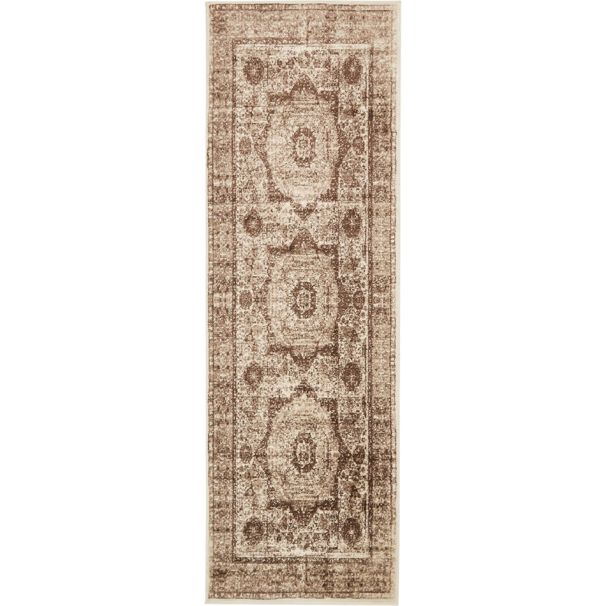 3' x 9.75' Brown and Ivory Contemporary Medallion Rectangular Rug