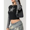 thumbnail image 5 of LMLYSoH Women T-shirt Long Sleeve Crew Neck Star Stripes Slim Fit Ladies Tops for Casual Daily, 5 of 9