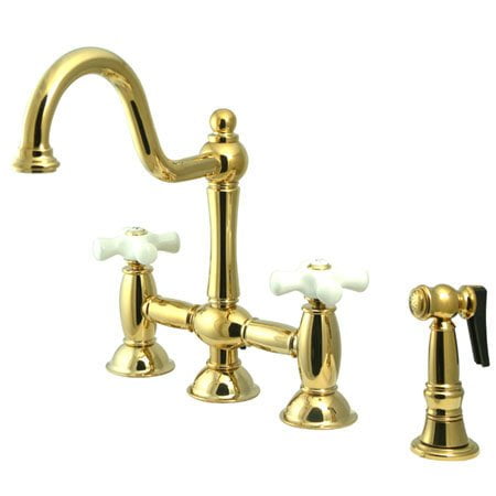 Kingston Brass Restoration 8" Deck Mount Kitchen Faucet with Brass Sprayer