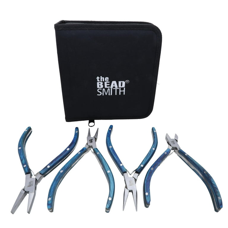 The Beadsmith Natural Elements Pliers Set - 4-Piece Kit: Chain Nose, Round  Nose, Flat Nose, Side Cutter and Canvas Carrying Case – Blue Wooden Handles  - Tools for Jewelry Making 