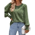 thumbnail image 3 of QAFOPEH Women's Crewneck Puff Long Sleeve Smocked Blouse Solid Color Casual Textured Tops, 3 of 7
