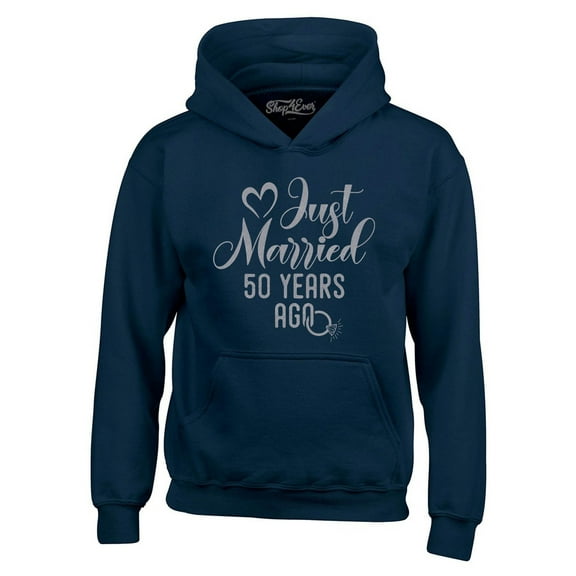 Shop4Ever Men's Just Married 50 Years Ago 50th Anniversary Hooded Sweatshirt Hoodie Large Navy