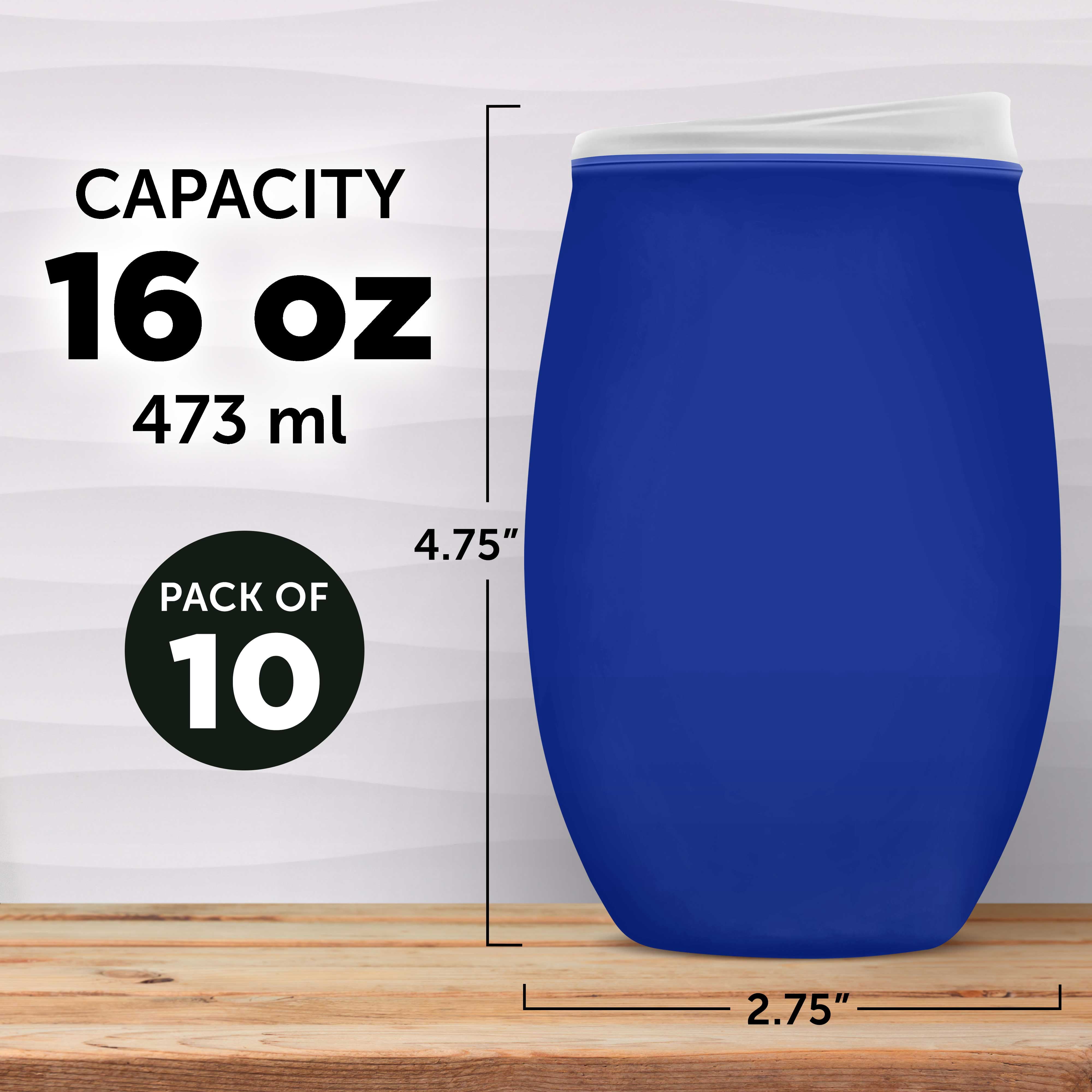 DISCOUNT PROMOS Stemless Wine Glasses with Lids, 16 oz, Durable PET  Plastic, Blue, Set of 10 - Walmart.com