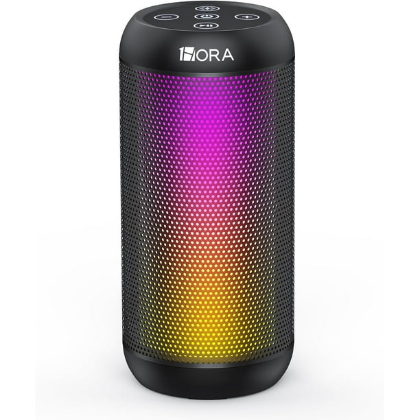 Bocina Portatil Bluetooth 1 Hora 10W, 2400mAh Altavoz Inalámbrico con Iluminación RGB Ajustable, Emparejamiento Dual TWS, para Interiores y Exteriores color negro