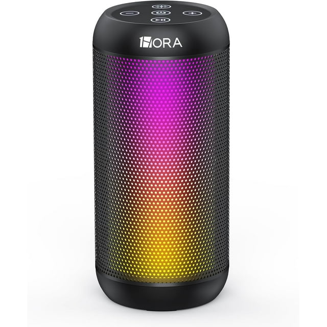Bocina Portatil Bluetooth 1 Hora 10W, 2400mAh Altavoz Inalámbrico con Iluminación RGB Ajustable, Emparejamiento Dual TWS, para Interiores y Exteriores color negro