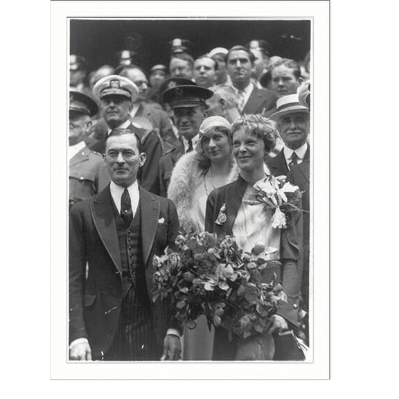 Historic Print, [Amelia Earhart, 1898-1937, half-length portrait, standing with Mayor James Walker of New York], 16" x 20"
