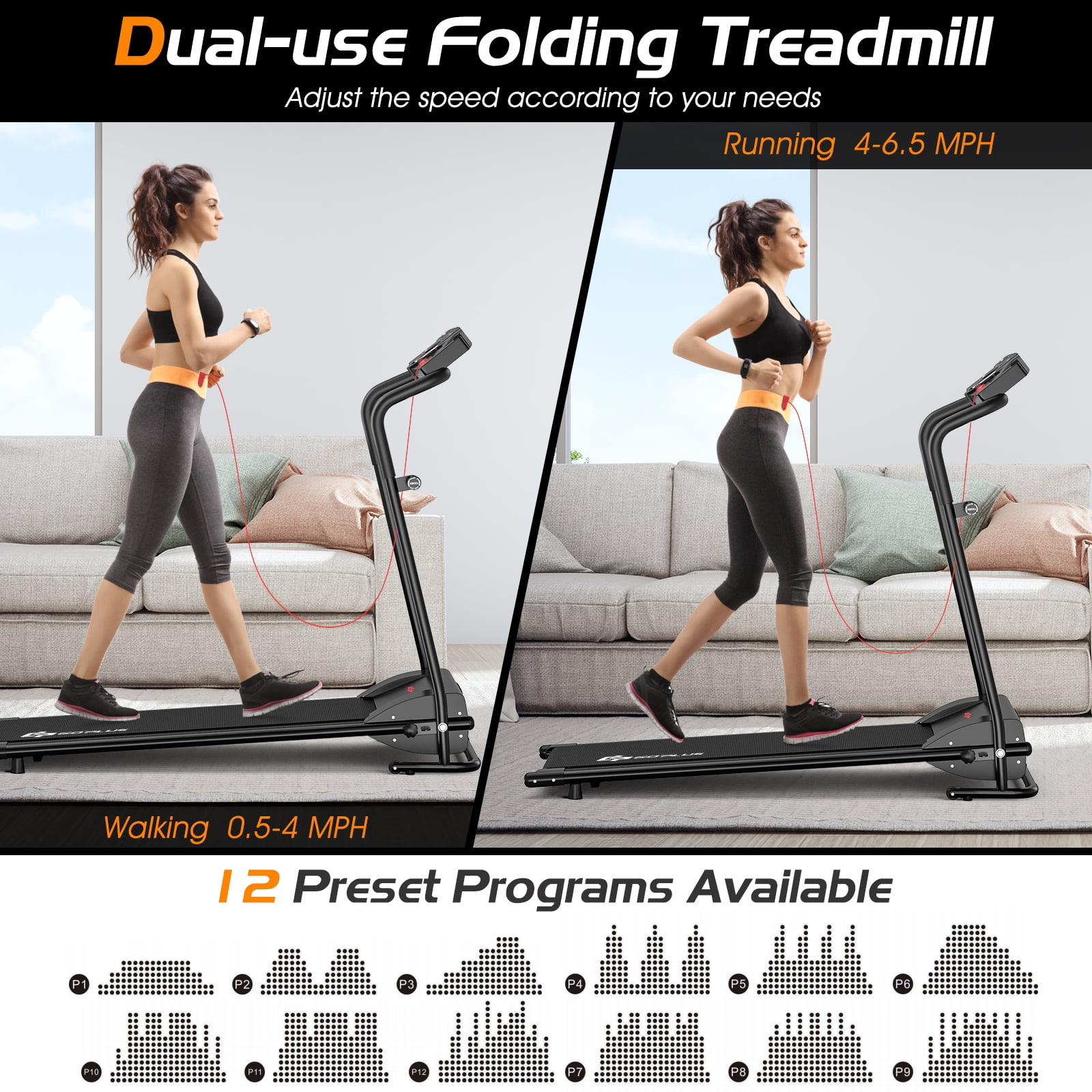 Costway 1HP Goplus Electric Treadmill Folding Motorized Power Running Fitness Machine Walmart