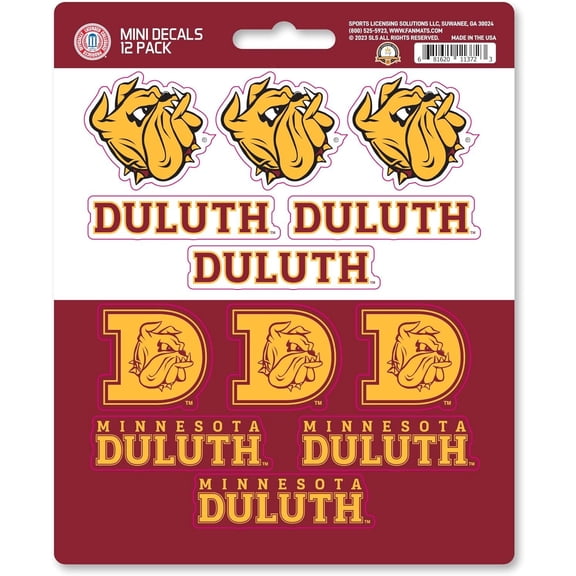 University of Minnesota Duluth Bulldogs 12-Piece Mini Decal Sticker Set, 5x6 Inch Sheet, Gift for football fans for any hard surfaces around home, automotive, personal items