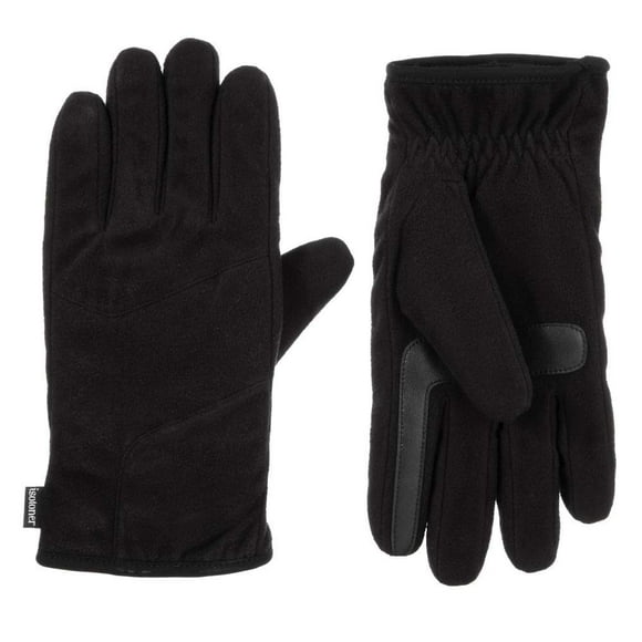 Isotoner Men's Fleece Gloves with Pieced Back - A70168 (Black, Medium)
