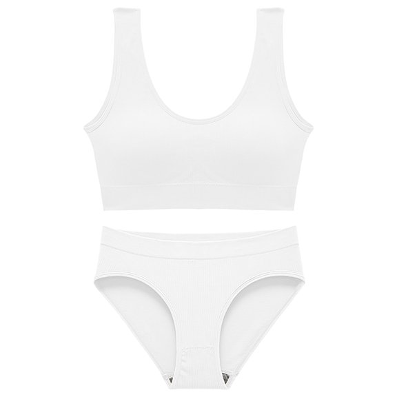 Women's 2 Piece V Neck Seamless Solid High Waist Bra And Set, L, White