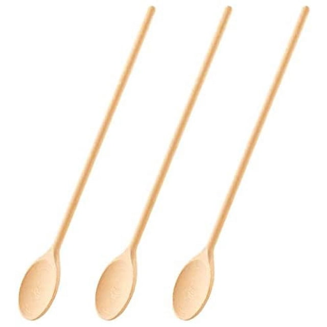 Cucharas de cocina de madera Hornear Mezclar Servir Utensilios artesanales Cuchara ovalada a granel Marionetas Mango largo Madera de haya para quemar leña y diferentes ocasiones - Juego de 3