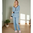 thumbnail image 3 of Doublju Women's Long Sleeve Henley Pajama Sleepwear 2 Pcs Set, 3 of 3