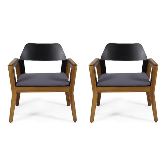 Soyan Outdoor Club Chair Set of 2- Teak Brown Acacia Wood- Blue Fabric