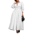 thumbnail image 2 of Women'S Plus Size Long Sleeve Maxi Shirt Dress Elegant Button Down Loose Swing Party Dress White L, 2 of 10