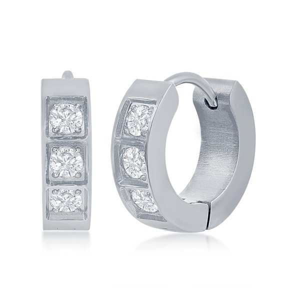 Men’s and Unisex Simulated Diamond CZ 13mm Huggie Hoop Earrings | Stainless-Steel Earrings | Jewelry for Men and Women