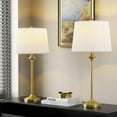 thumbnail image 2 of Maxax Modern Industrial Buffet Table Lamps 26" High Set of 2 Gold Metal White Drum Shade for Living Room Bedroom Bedside Office, 2 of 7