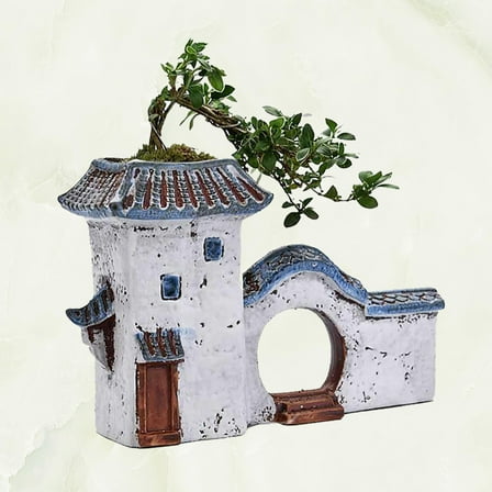 MLINS  Ceramics Flowerpot Creative House-shaped Chinese Style Zen Decor Office