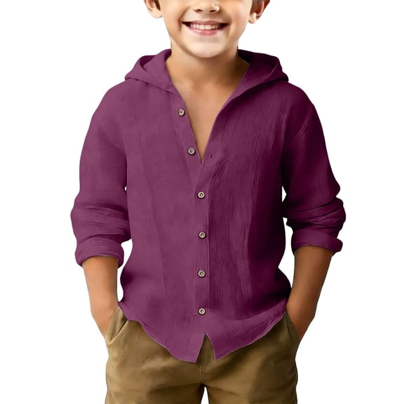 Mercatoo Teen Boys Hooded Cotton Linen Shirt Button Down Long Sleeve Cardigan Youth Boys Sun Protectio𝐧 Summer Tops Fashion Clothes