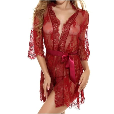 

Fatuov Clearance Womens Lingerie Sets Ladies Cute Girl Solid Lace Mesh Stitching Sexy Lingerie Deep V Perspective Suspender Skirt
