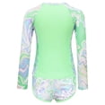 thumbnail image 2 of Raenseen Kids Girls 2Pcs Rash Guard Swimsuit Long Sleeve Zipper Swim Top and Shorts Sun Protection Bathing Suit Fluorescent Green 11-12Y, 2 of 7