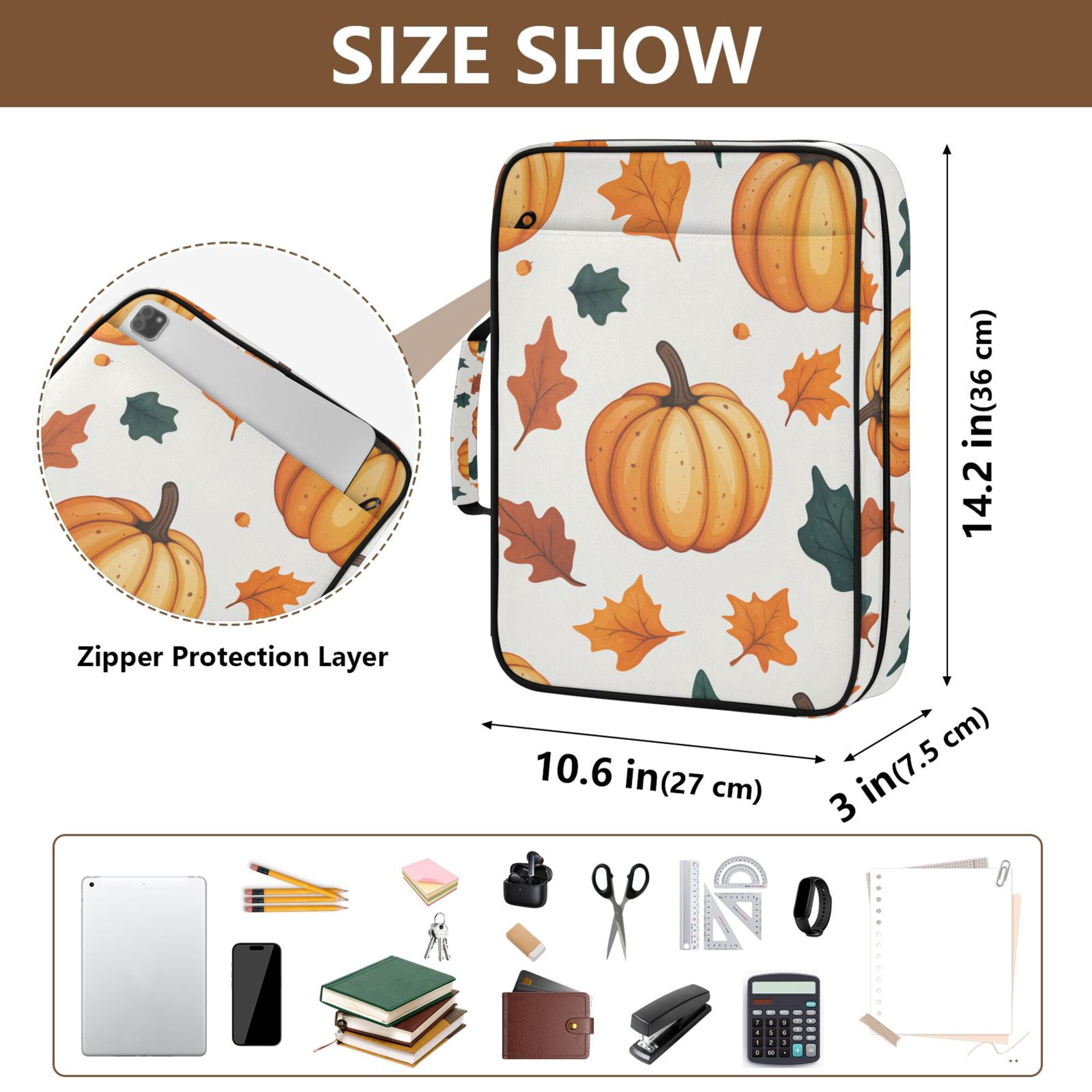 FORMRS Accordion File Folder A4 Size 7-Pocket Expanding Document Organizer Bag with 3 Ring Binder, Pumpkins Pattern