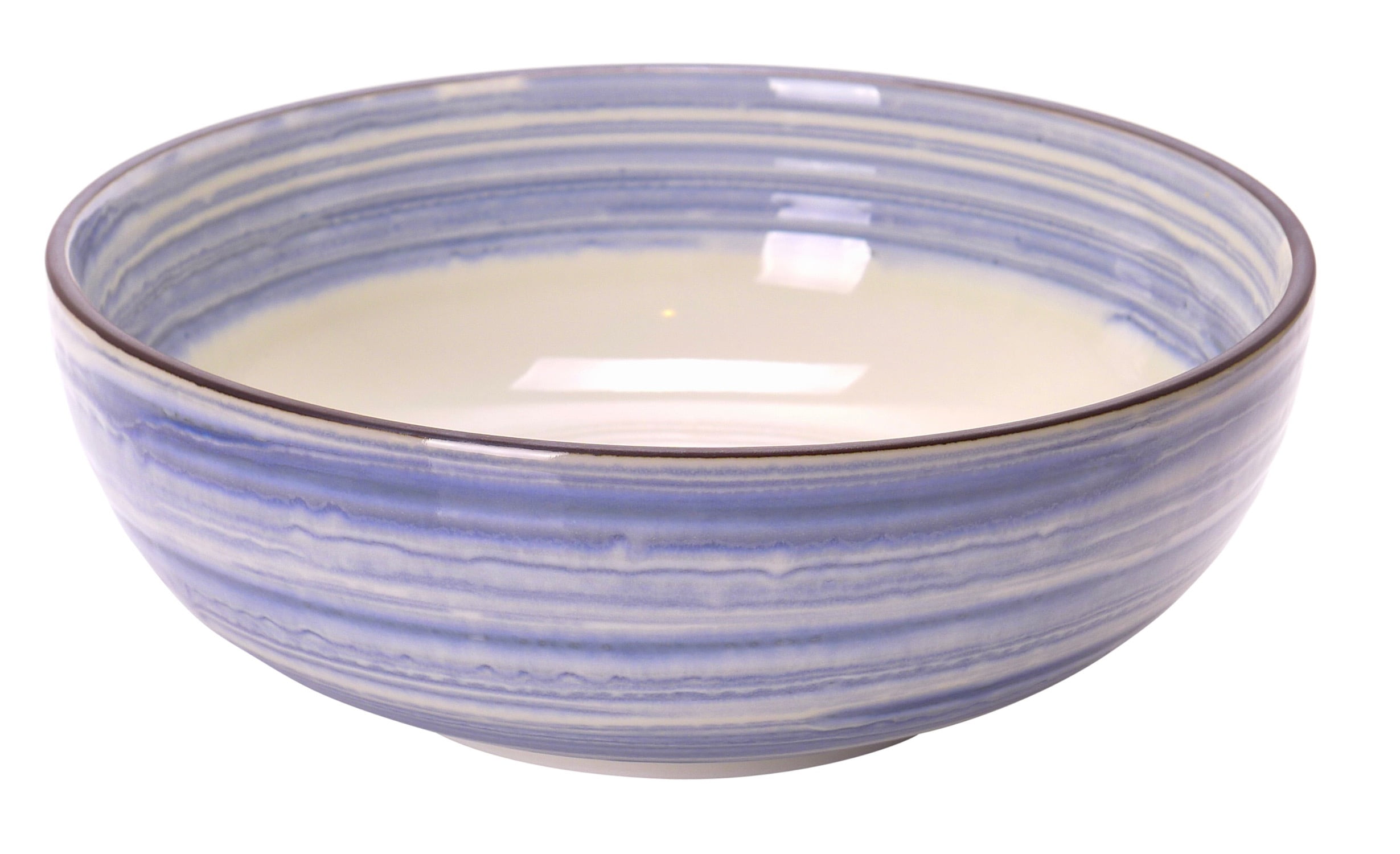 Spiceberry Home White Porcelain Salad Serving Bowls with Blue Wash Glaze 7.75x2.75Inch